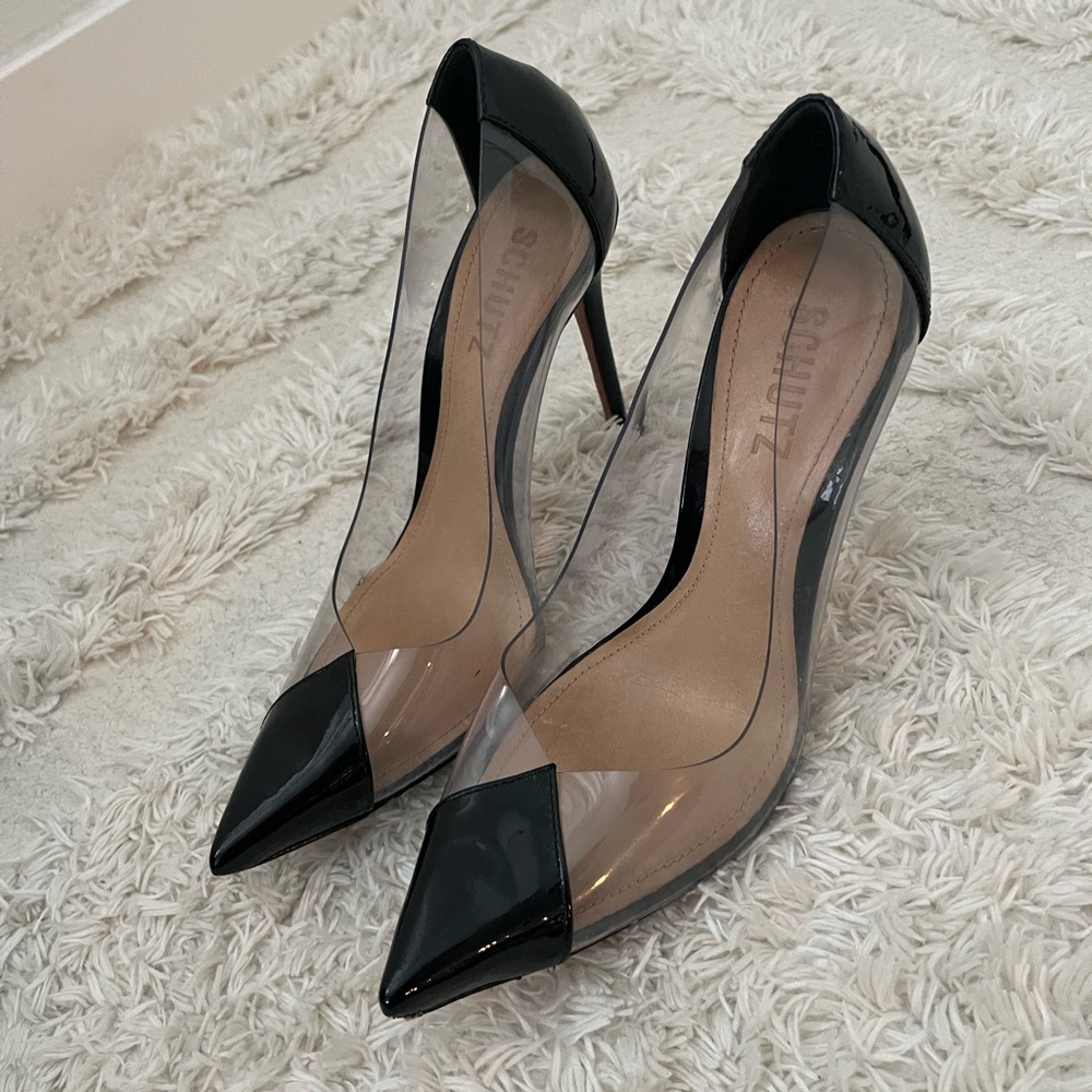 SCHUTZ Black and Clear Women's Heels